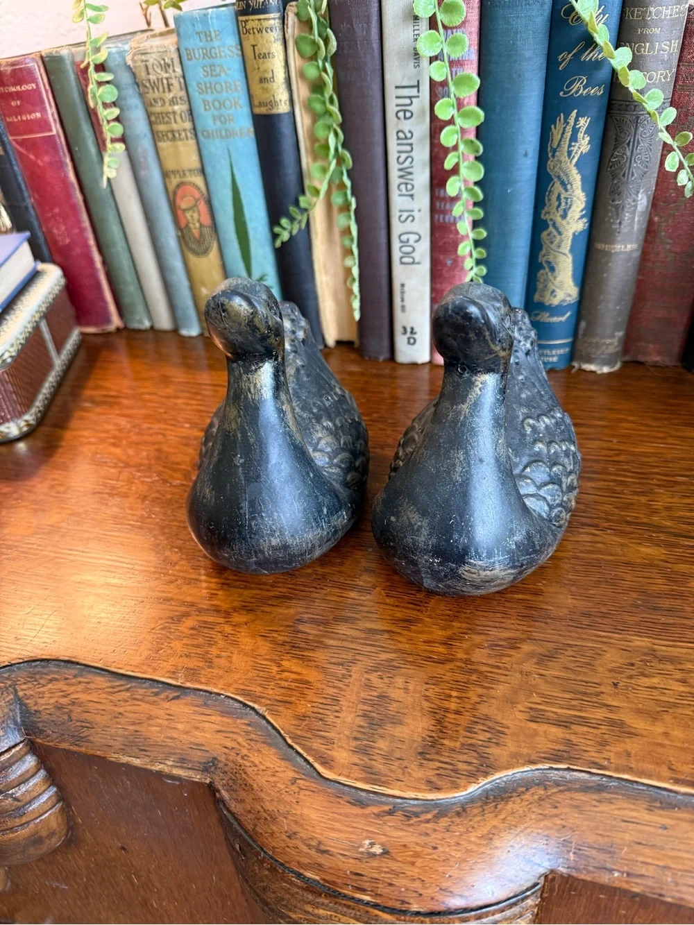 Vintage MCM Swan Figurine Pair • Black Matte with Gold Accent
